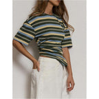 SOLY HUX Women's Striped T Shirt Short Sleeve Split Asymmetrical Hem Tee Casual Summer Tops