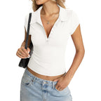 Eachyes Womens Polo Shirts Short Sleeve V Neck Tops Tight Collared Summer Tee Button Down Business Casual Clothes 2026