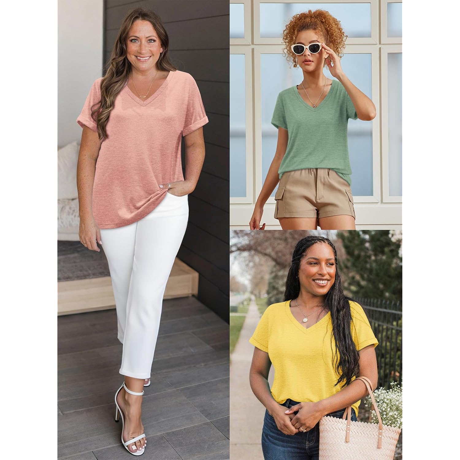 ATHMILE T Shirts Short Sleeve V Neck Tees for Women Fashion Tops Trendy Lightweight Casual Summer Outfits Clothes 2026 Beach