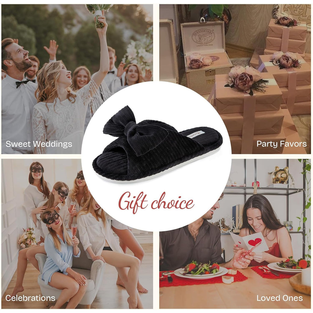 Women's Slippers Bow Velvet Black