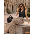 Women's Pleated V-Neck Tank Top Black