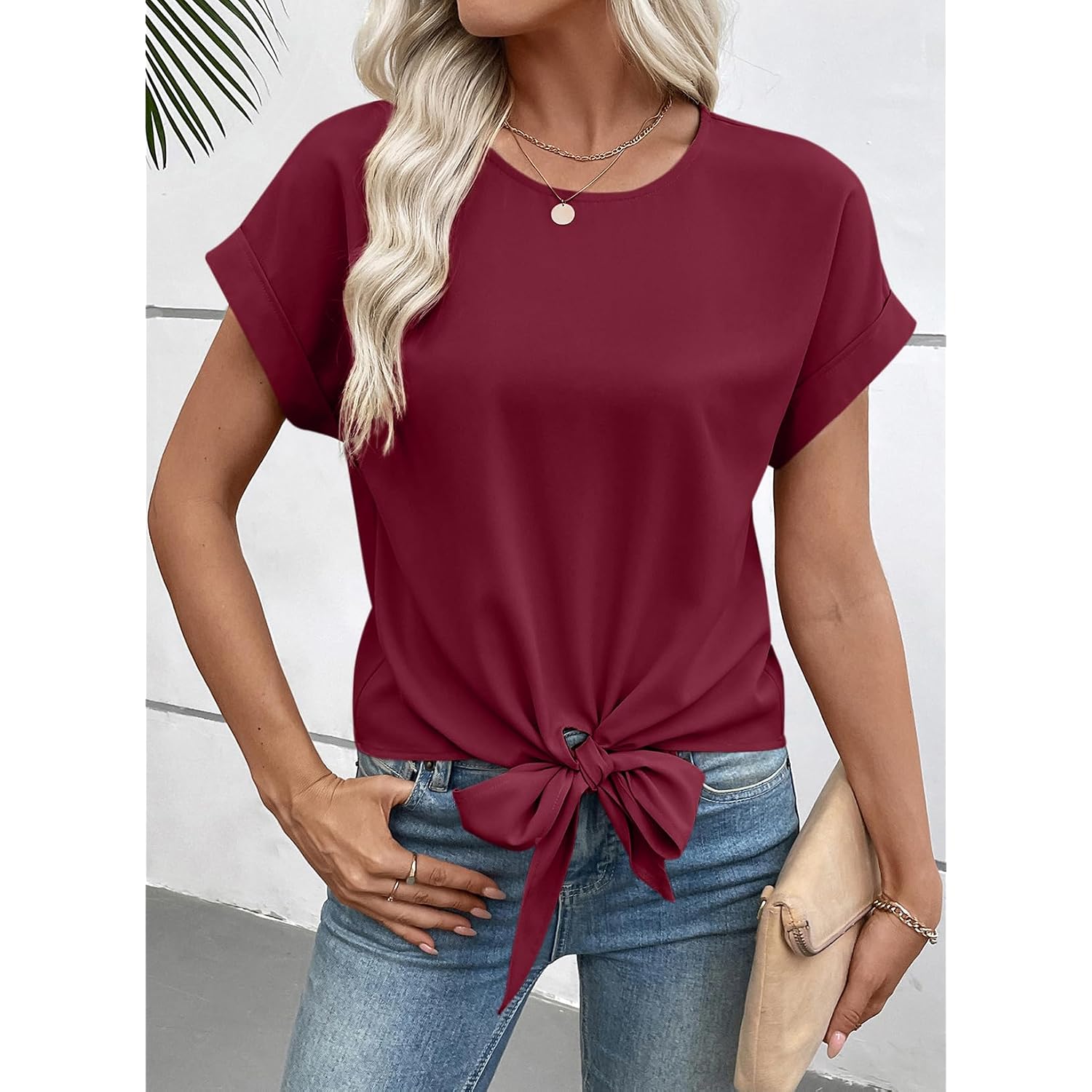 EVALESS Womens Tops Summer Cap Sleeve Tie Front Shirts 2026 Business Casual Work Blouses