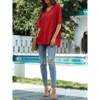 Women's Oversized V-Neck Tunic Top Red