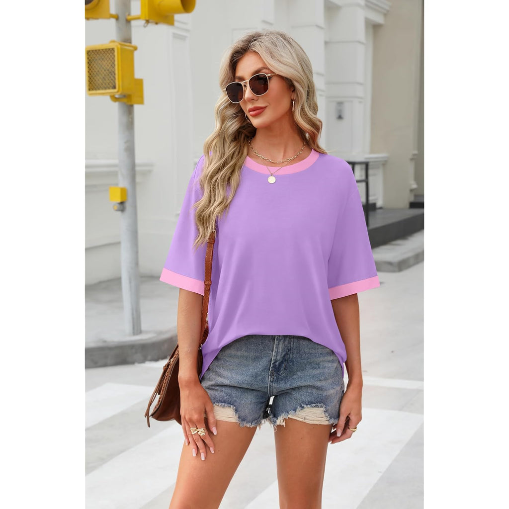 OFEEFAN Summer Tops for Women 2026 Short Sleeve Shirts Dressy Casual Crew Neck Tshirts Fashion