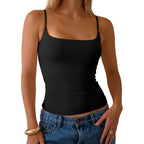 Women's Shelf Bra Square Neck Tank Top Black