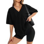 WIHOLL Oversized Tshirts for Women 2026 Summer Tops Short Sleeve V Neck Shirts Basic Tee