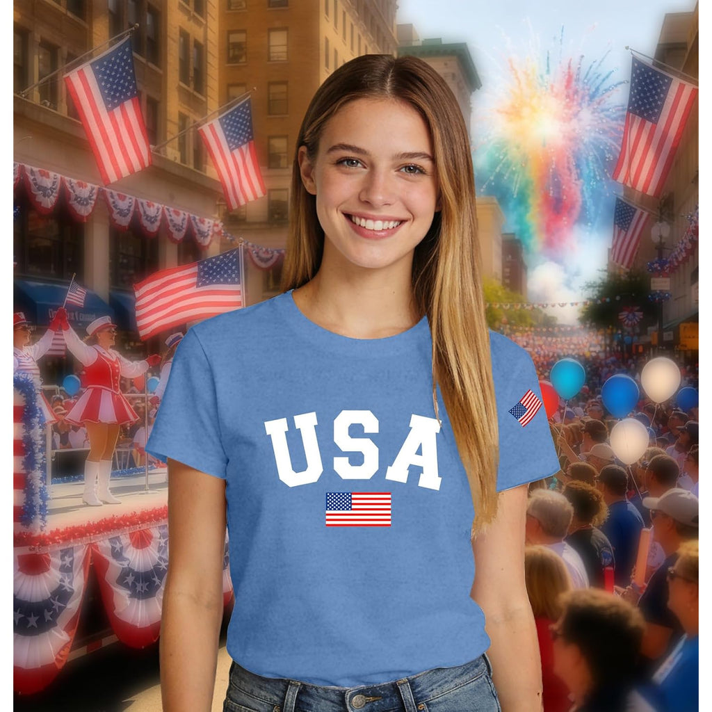 USA 4th of July Shirts Women Patriotic American Flag T-Shirts Fourth of July Red White and Blue Tee Tops