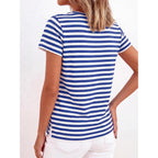 BTFBM Tops for Women Trendy Summer 2026 Crew Neck Short Sleeve T Shirts Striped Casual Vacation Blouse Basic Tee