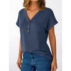 AUTOMET Short Sleeve V Neck T Shirts Womens Summer Business Casual Dressy Tops 2026 Henley Loose Fit Basic Spring Outfit