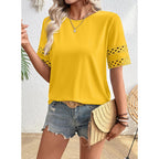 SHEWIN Womens Tops Crewneck Hollow Out Short Sleeve Shirts Lace Spring Blouses Tee Summer Tops for Women 2026