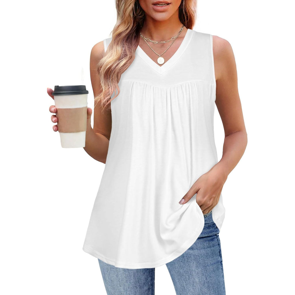 Women's Loose Fit V-Neck Tank Top Pure White