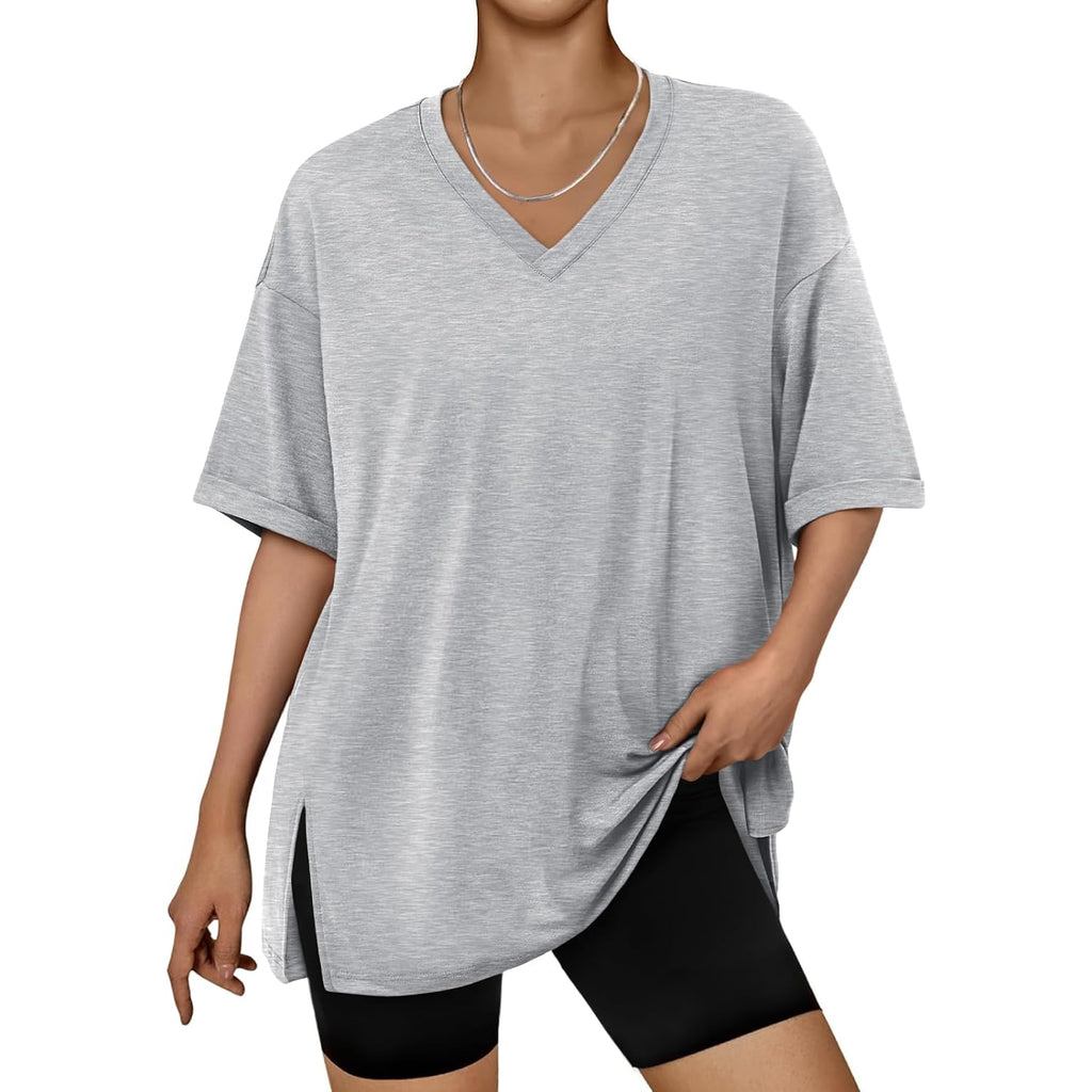 Trendy Queen Plus Size Oversized V Neck Tshirt Breathable Workout Wear