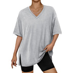 Trendy Queen Plus Size Oversized V Neck Tshirt Breathable Workout Wear