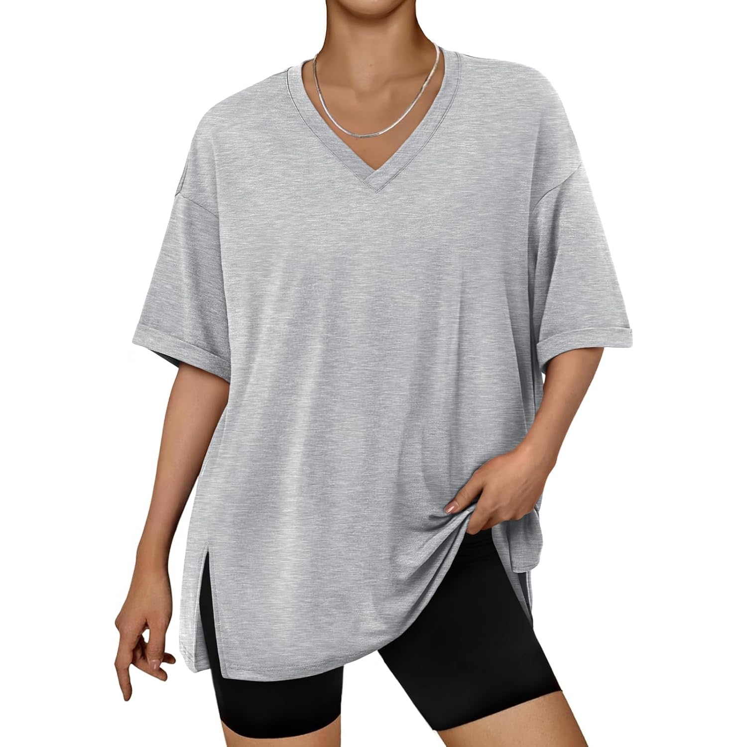 Trendy Queen Plus Size Oversized V Neck Tshirt Breathable Workout Wear