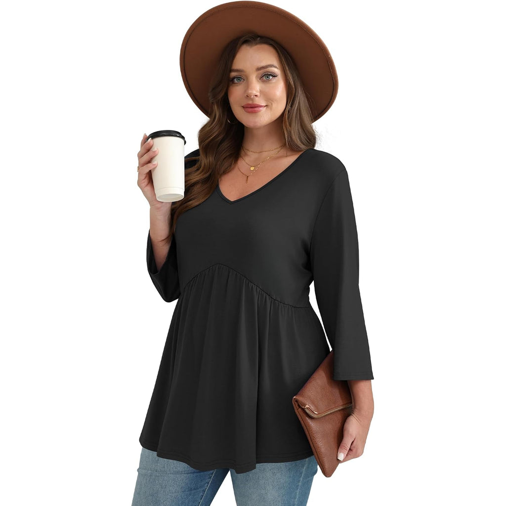 Women's Babydoll V-Neck Tunic Top Black