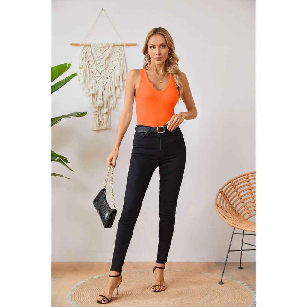 VICHYIE Tank Tops for Women Summer Sleeveless Shirts V Neck Ribbed Slim Fitted Tops Cami Blouses