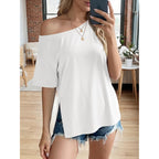 Cicy Bell Womens Oversized T-Shirts Short Sleeve Summer Casual One Shoulder Tops Side Split Loose Fit Tees