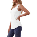 Pure Cotton Tank Tops for Women Loose Fit Scoop Neck Wide Strap Basic Top Vacation Casual Summer Dressy Layering Shirt