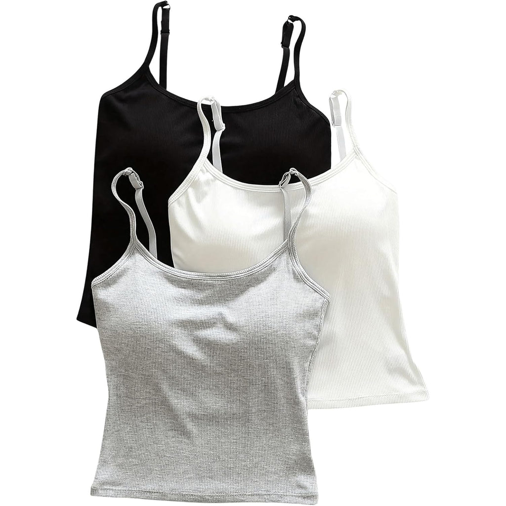 Women's Built-In Bra Crop Tank Top Black/White/Grey
