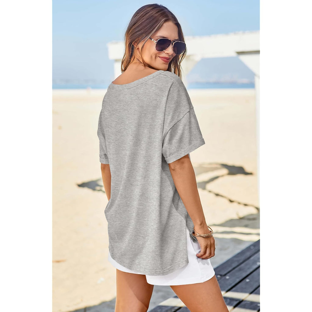 Tankaneo Womens Oversized Tshirts V Neck Short Sleeve Tops Summer Casual Loose Fit Tunic Tee Shirts