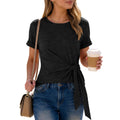 ANRABESS Womens Tops Summer Short Sleeve Crewneck Tie Waist Shirts Dressy Casual Blouse Tee 2026 Business Work Trendy Clothes