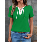 LOMON Womens Criss Cross Short Sleeve T-Shirts V-Neck Floral Summer Blouse Tops