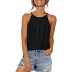 Women's Pleated Halter Tank Top Black