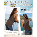 Women's Loose Fit V-Neck Tank Top White/Brown/Khaki