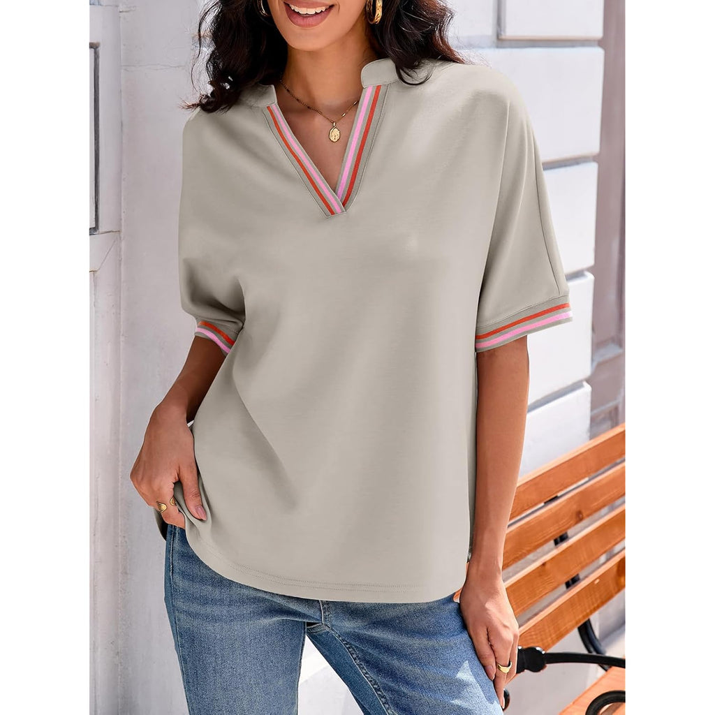 Women's Color Block V-Neck Tunic Top Khaki