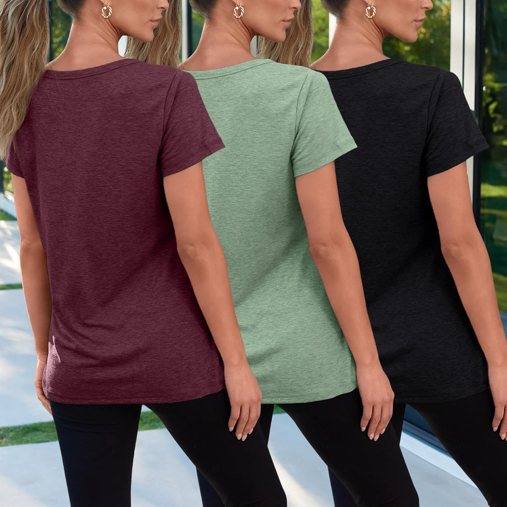 SUNBS Womens 3 Pack T-Shirts Short Sleeve Summer Tops Fashion Basic Tees Comfy Casual Vacation Outfits Workout Clothes 2026