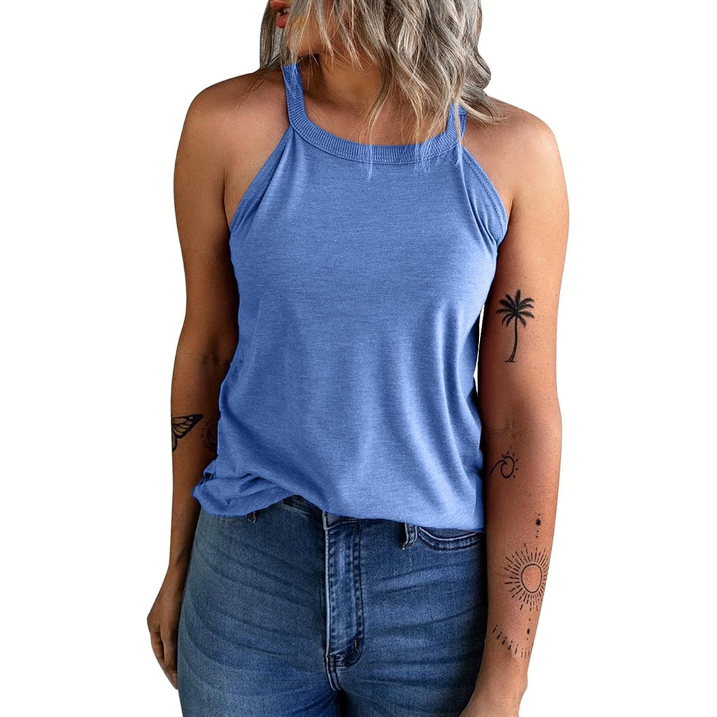 KINLONSAIR Women's Summer Sleeveless Halter Tee Shirts Crew Neck Workout Tank Tops Casual Plain Cami Shirts