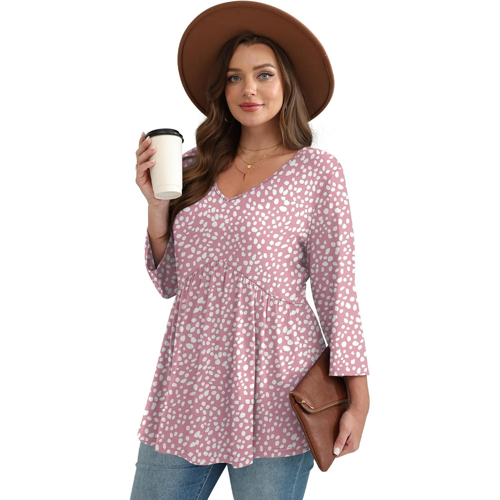 Women's Babydoll V-Neck Tunic Top Pink Dot