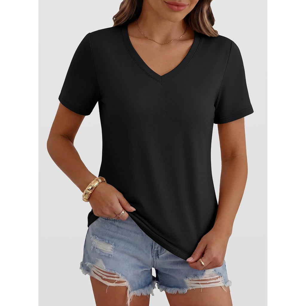 ANRABESS Womens Short Sleeve Tops Casual V Neck Wrinkle - Free Basic T Shirts Summer Cute Tee 2026 Spring Fashion Clothes