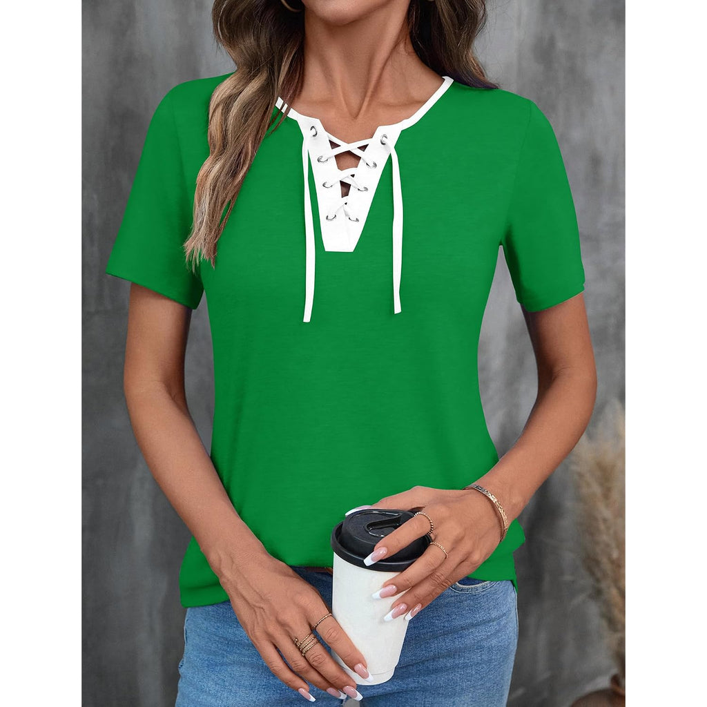 LOMON Womens Criss Cross Short Sleeve T-Shirts V-Neck Floral Summer Blouse Tops