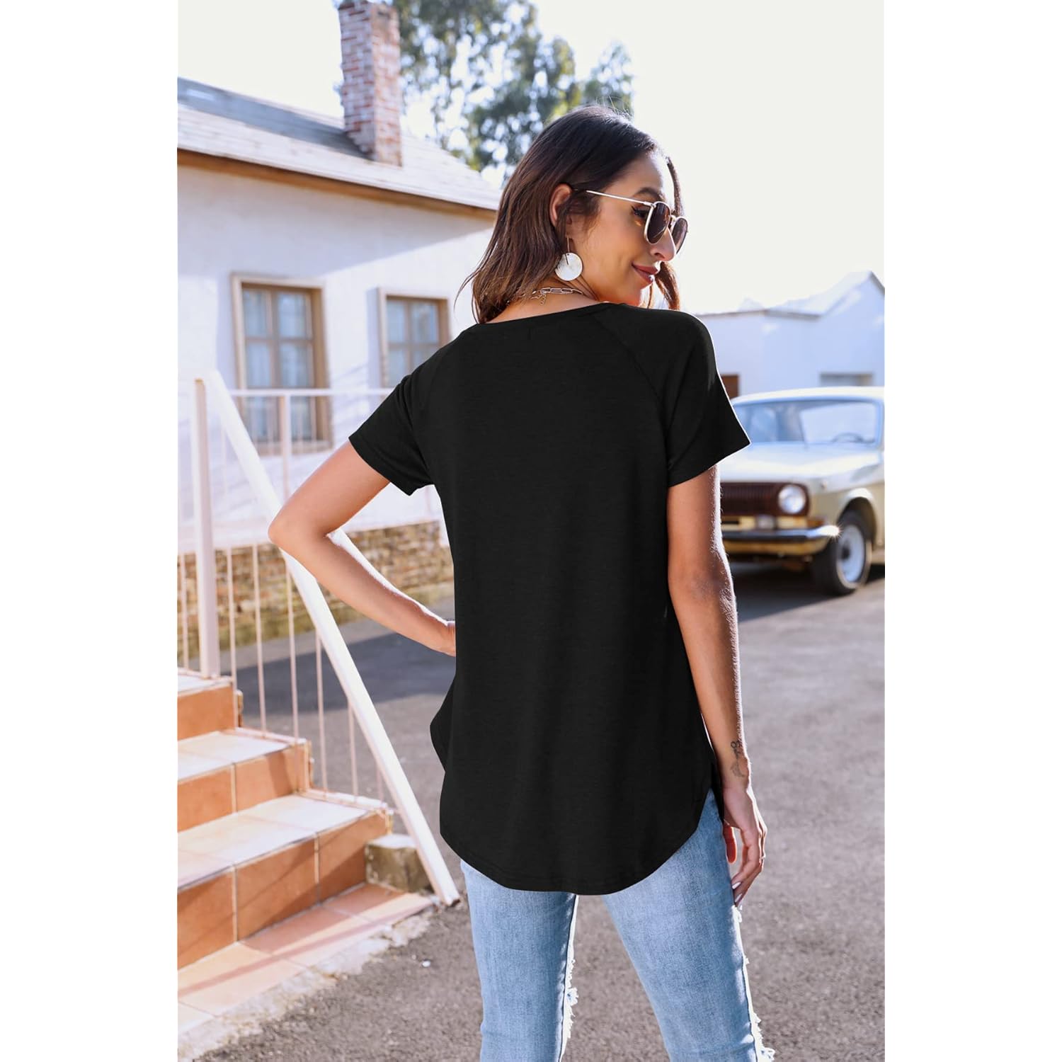 Women's Batwing Sleeve Tunic Top Black
