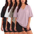 Kinglaman 4 Pack Oversized TShirts for Women, Short Sleeve Drop shoulders Plus Size Baggy Dry Fit T Shirts Tops Tees