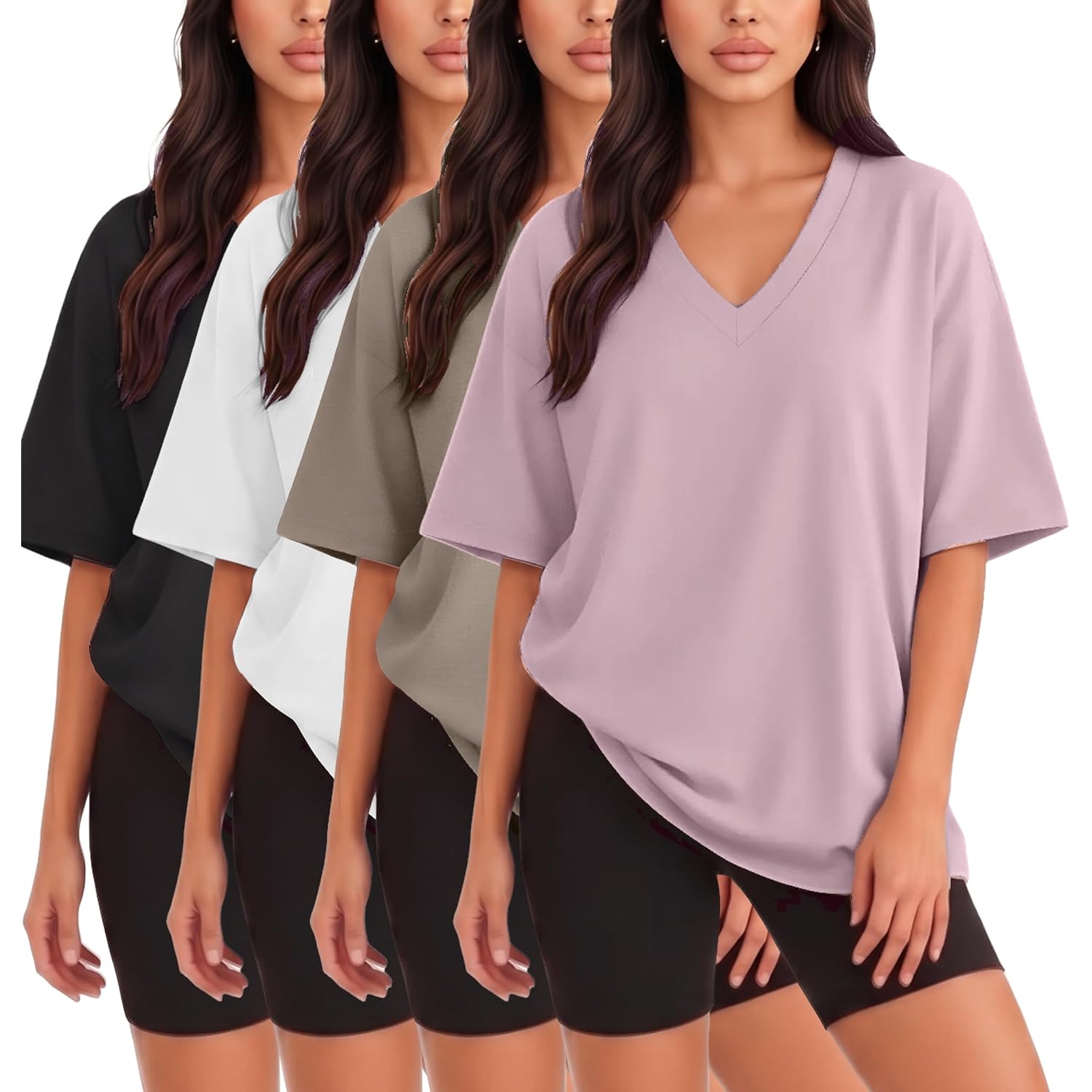 Kinglaman 4 Pack Oversized TShirts for Women, Short Sleeve Drop shoulders Plus Size Baggy Dry Fit T Shirts Tops Tees