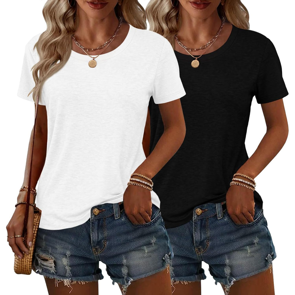 KILISU 2PCS Women Short Sleeve T Shirts Crew Neck Solid Soft Basic Tee Casual Loose Fit Lightweight Summer Tops Clothes 2026