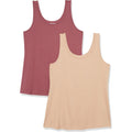 Women's Slim-Fit Scoop Neck Tank Top Beige/Raspberry Red