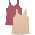 Women's Slim-Fit Scoop Neck Tank Top Beige/Raspberry Red