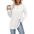 Women's Thumb Hole Crew Neck Tunic Top White