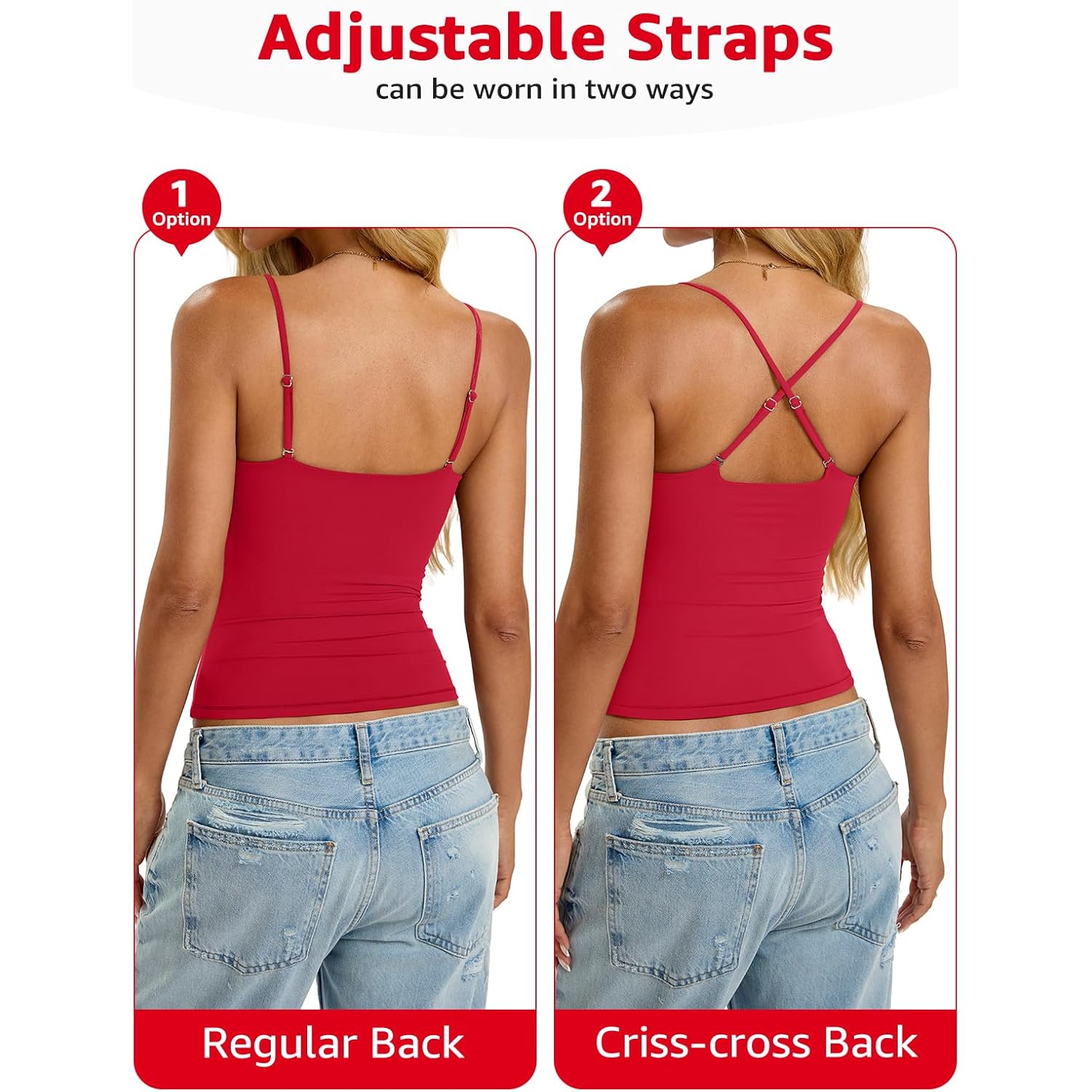 Women's Built-In Bra Cami Tank Top Red