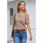 Dokotoo Womens Summer Tops Off One Shoulder Waffle Knit Short Sleeve T-Shirts Casual Lightweight Solid Color Blouses