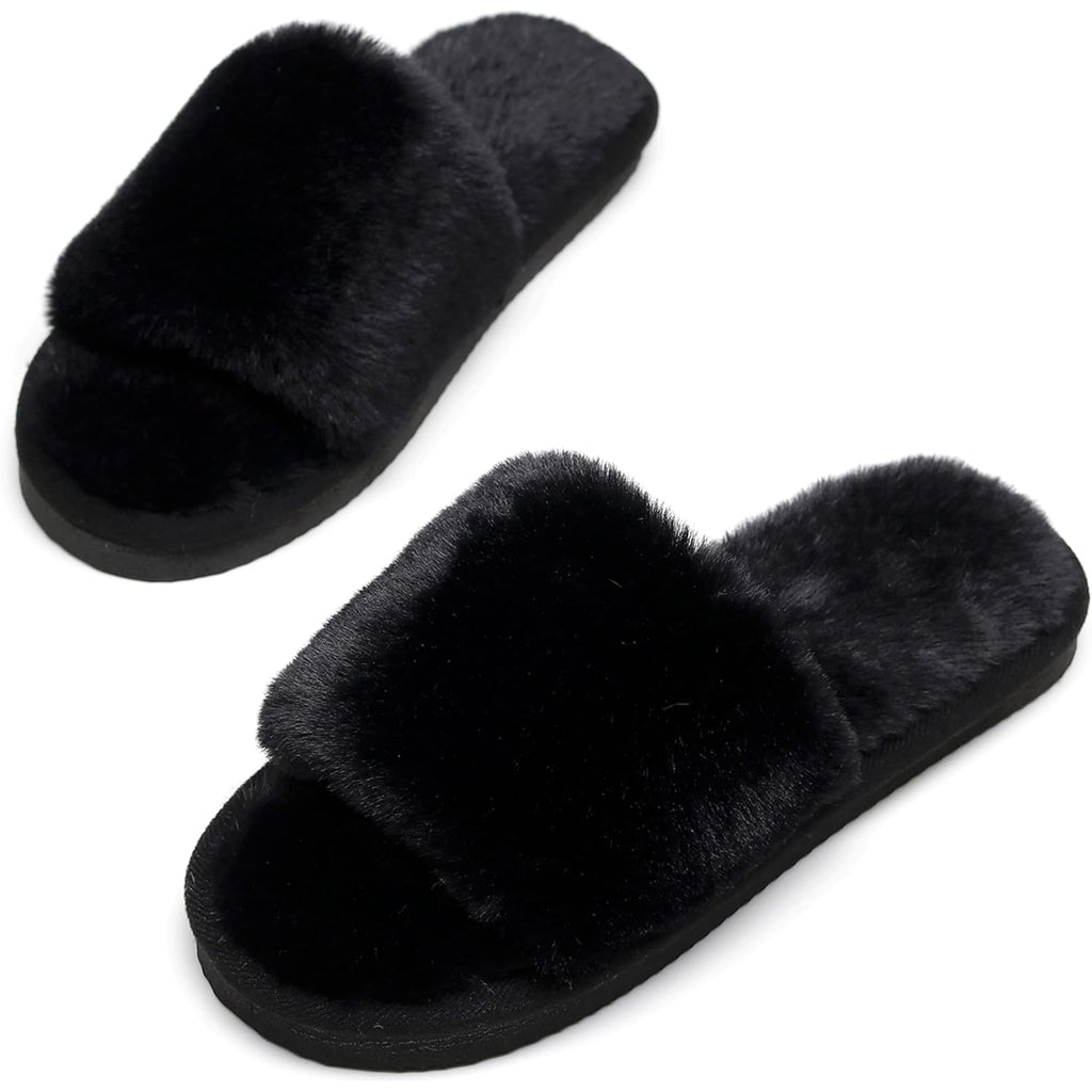 Women's Slippers Fuzzy Black