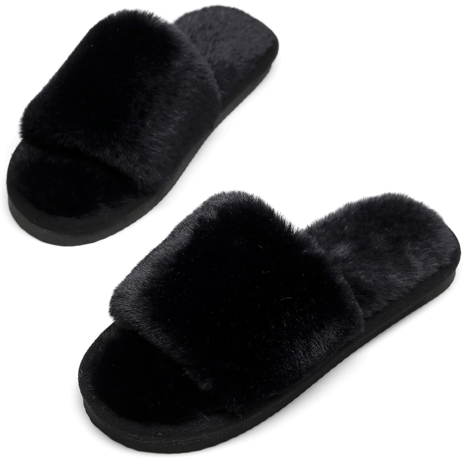 Women's Slippers Fuzzy Black