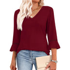 WIHOLL Womens Blouses Dressy Casual 3/4 Length Sleeve Tops Lace Trendy 2026 Spring Summer V Neck Shirts Vacation Outfits