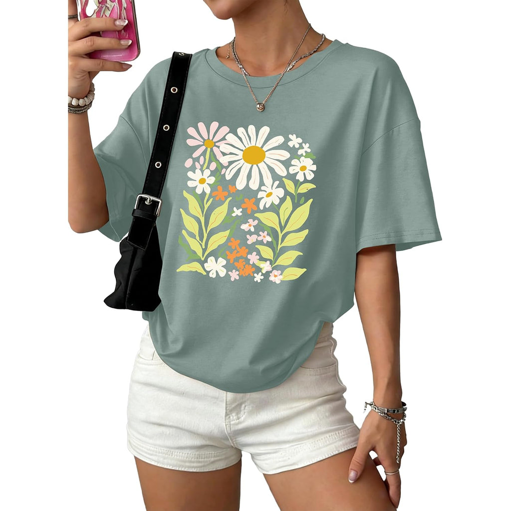 WIHOLL Oversized Tshirts for Women Summer Crew Neck Short Sleeve Graphic Tees Casual Loose Fit Workout Tops 2026