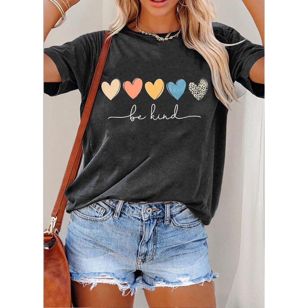 YEXIPO Womens Graphic Tees Short Sleeve Summer Tops Funny Letter Print Crew Neck Casual Loose Cute T Shirts