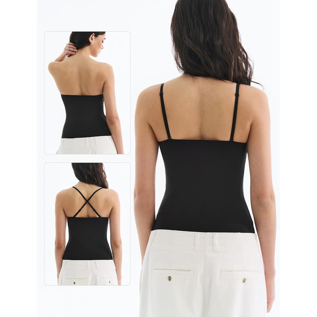 Built in Bra Tank Tops for Women, Double Lined Padded Cami Scoop Neck Spaghetti Straps Basic Summer Top 2026