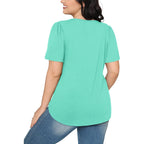 Women's Pleated Scoop Neck Tunic Top Aqua